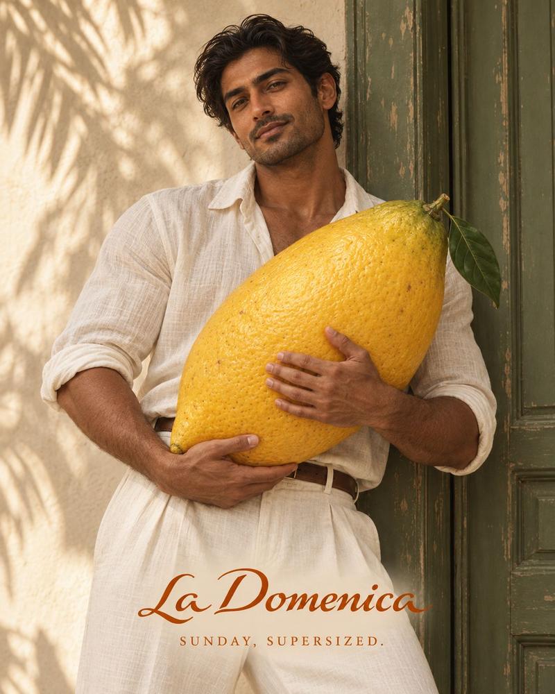 Hombre con un limón gigante: Sunday, supersized