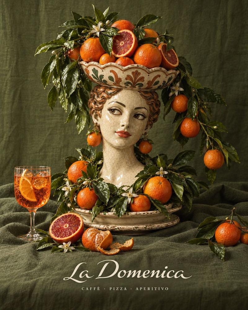 Cabeza de cerámica siciliana coronada de naranjas