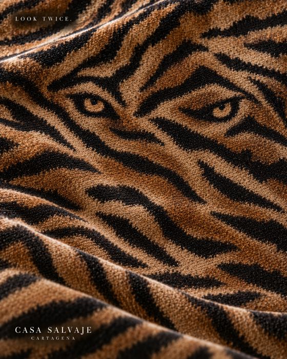 Tela de tigre con unos ojos que asoman