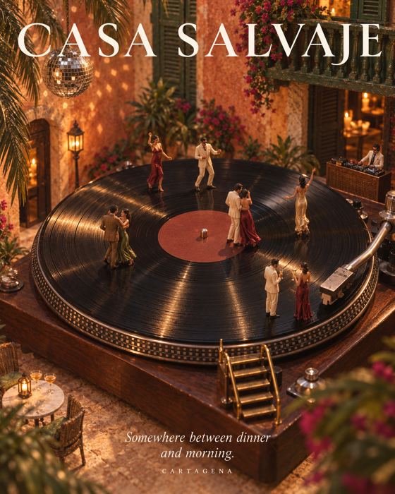 Una fiesta diminuta sobre un tocadiscos