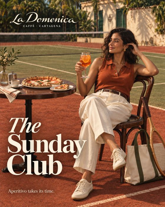 Mujer con un spritz en la cancha: The Sunday Club