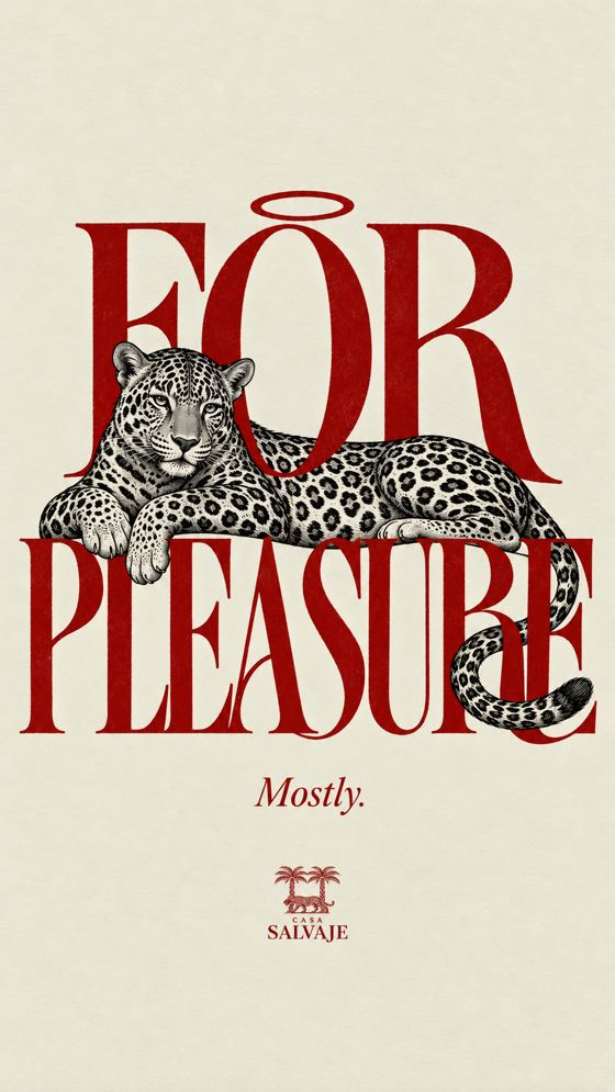 Tipografía roja For pleasure con un jaguar recostado