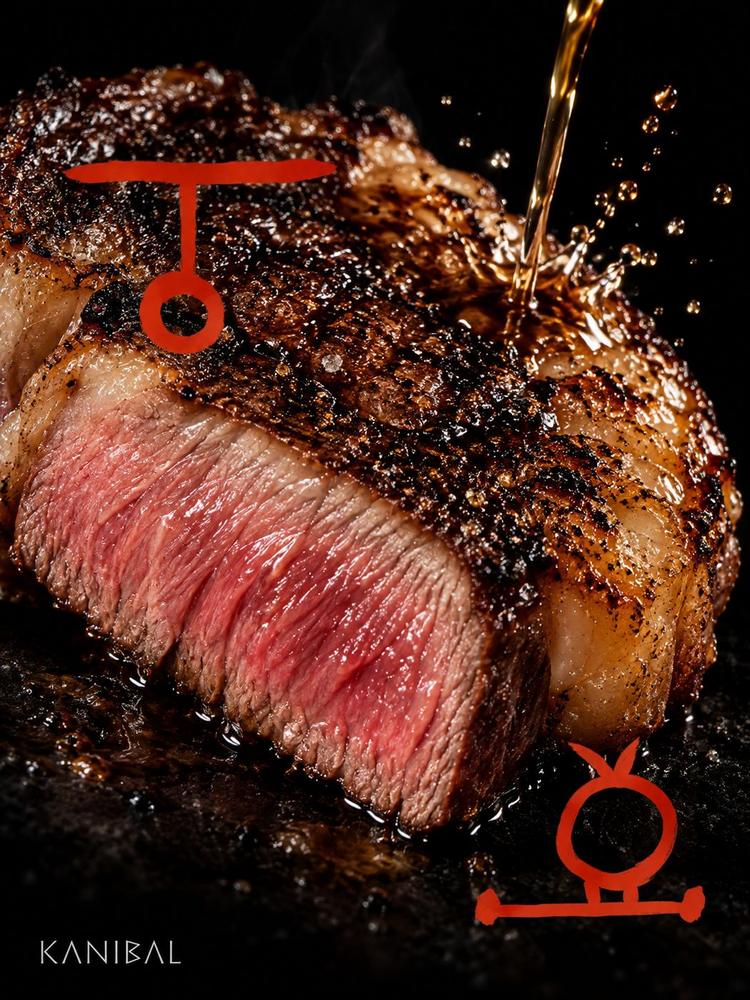 Corte de carne con glifos rojos, Kanibal