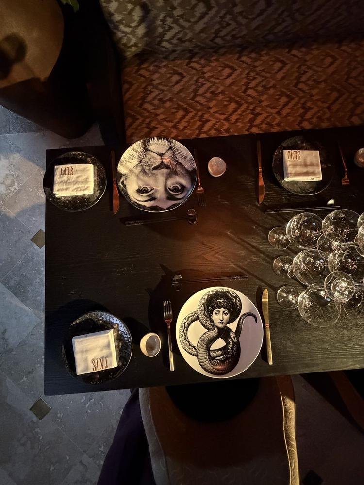 Mesa de SLVJ con platos ilustrados