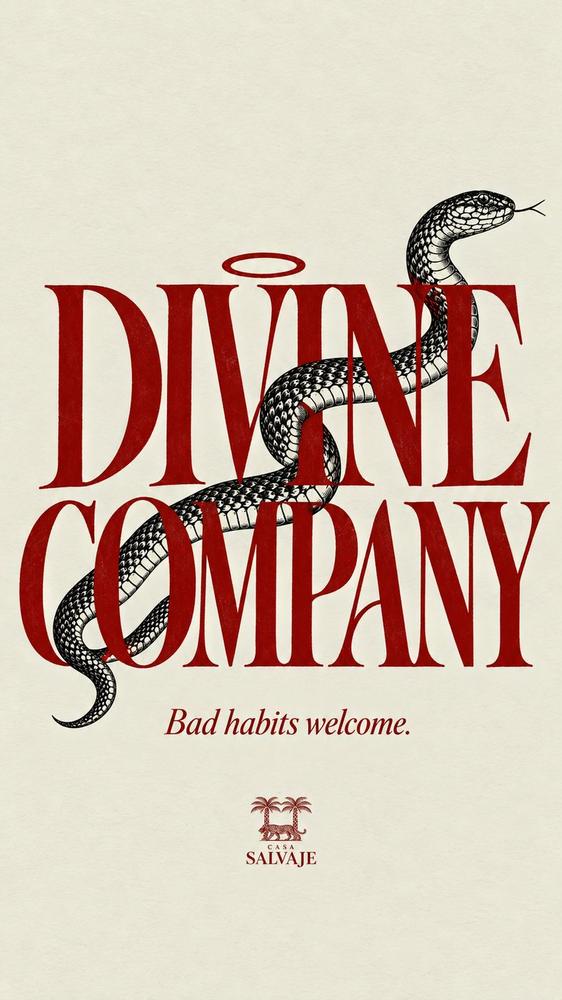 Tipografía roja Divine company con una serpiente